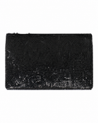 Black and silver beaded clutch bag on a white background sequined and handmade