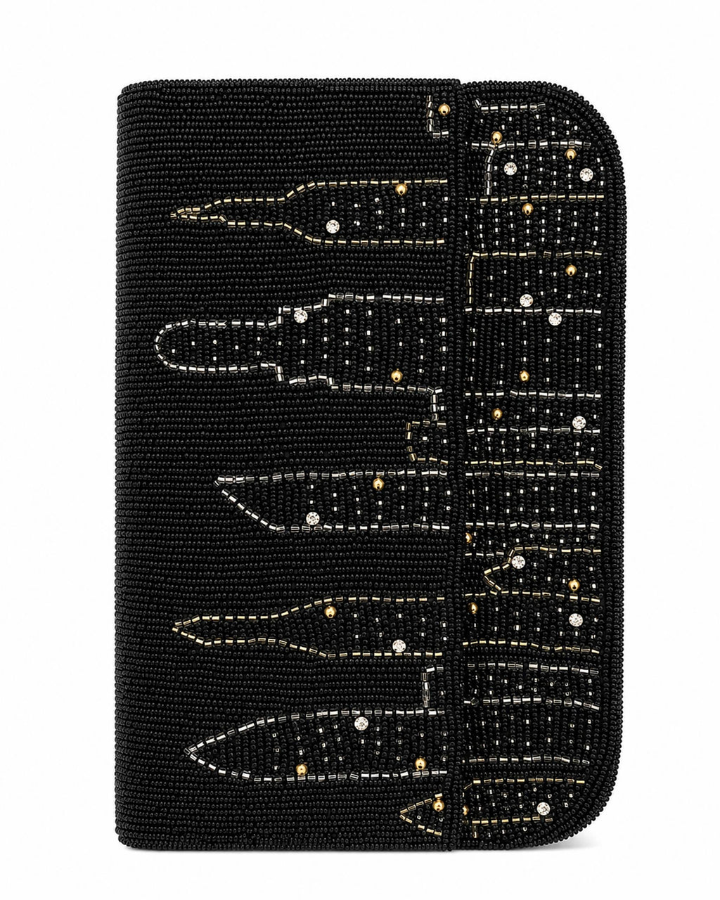 Black handbag with New York city skyline design on a white background (beaded & handmade) 