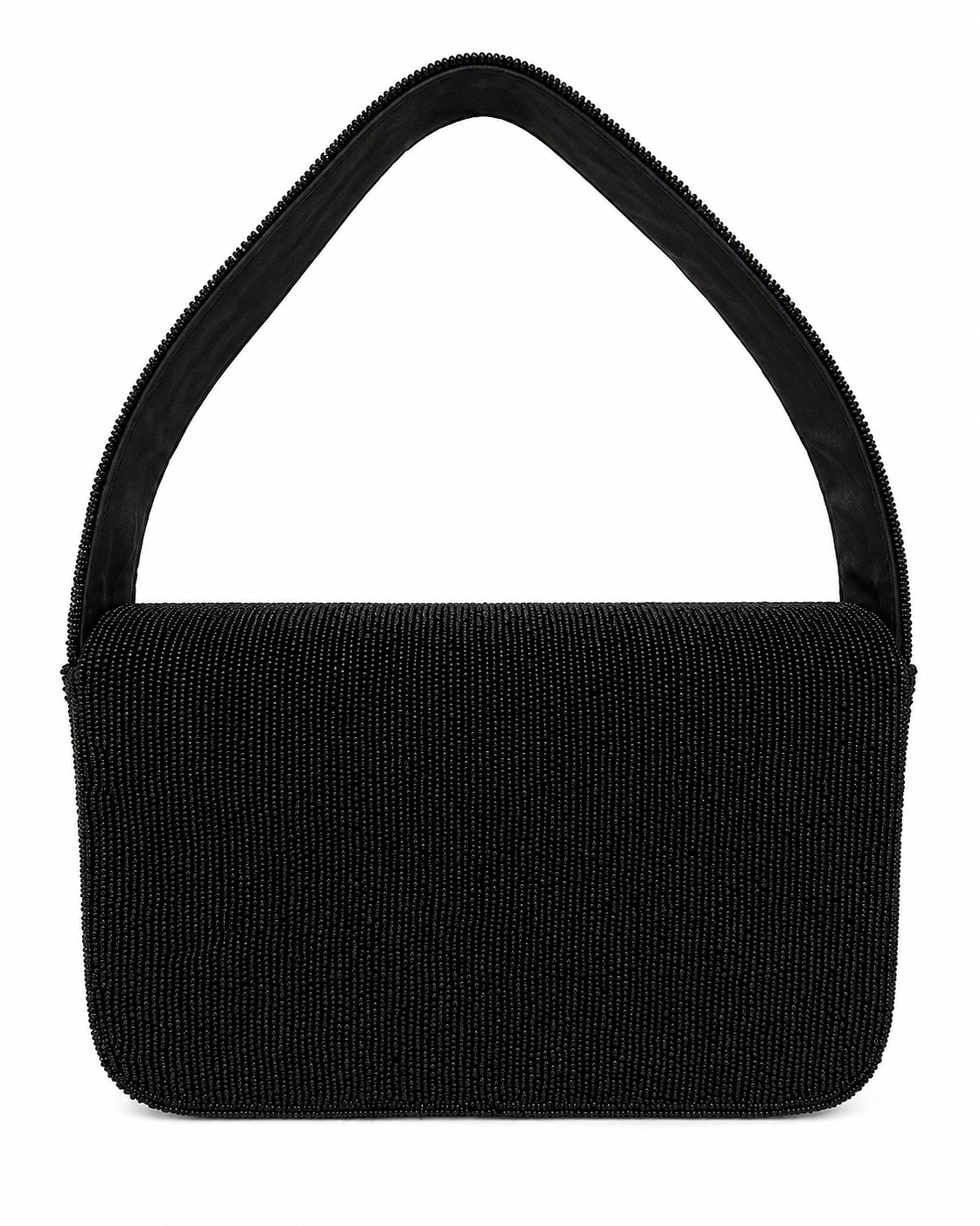 Black handbag with New York city skyline design on a white background (beaded & handmade) 