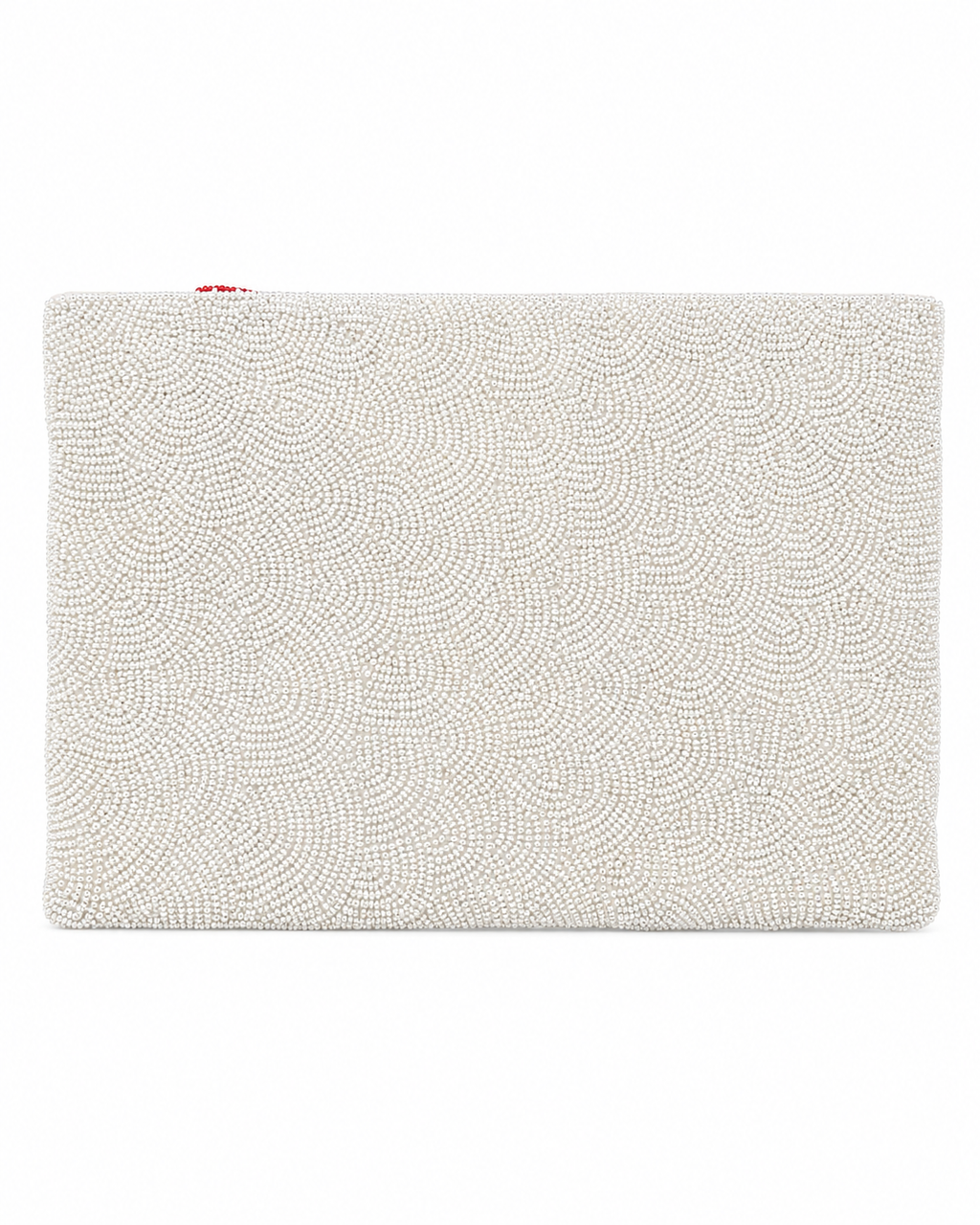 White beaded clutch bag on a white background