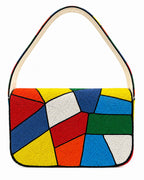 Colorful handbag with geometric design and letter 'A' as the Ace Heart on a white background (beaded & handmade)