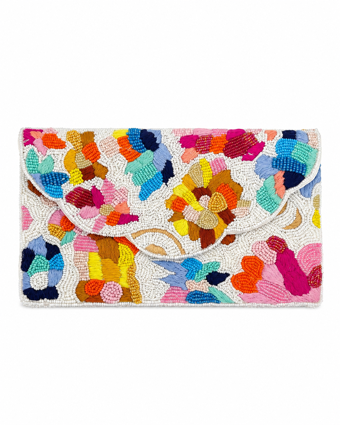 tresboh Colorful beaded clutch bag on a white background