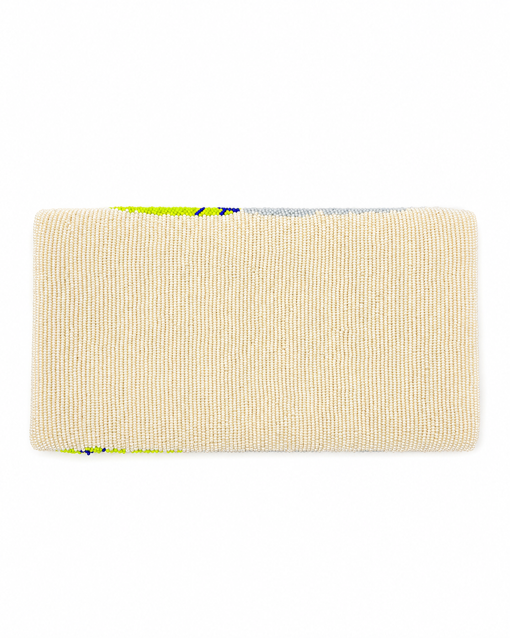 Tresboh Beige woven rectangular mat with colorful border on a white background