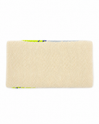 Tresboh Beige woven rectangular mat with colorful border on a white background