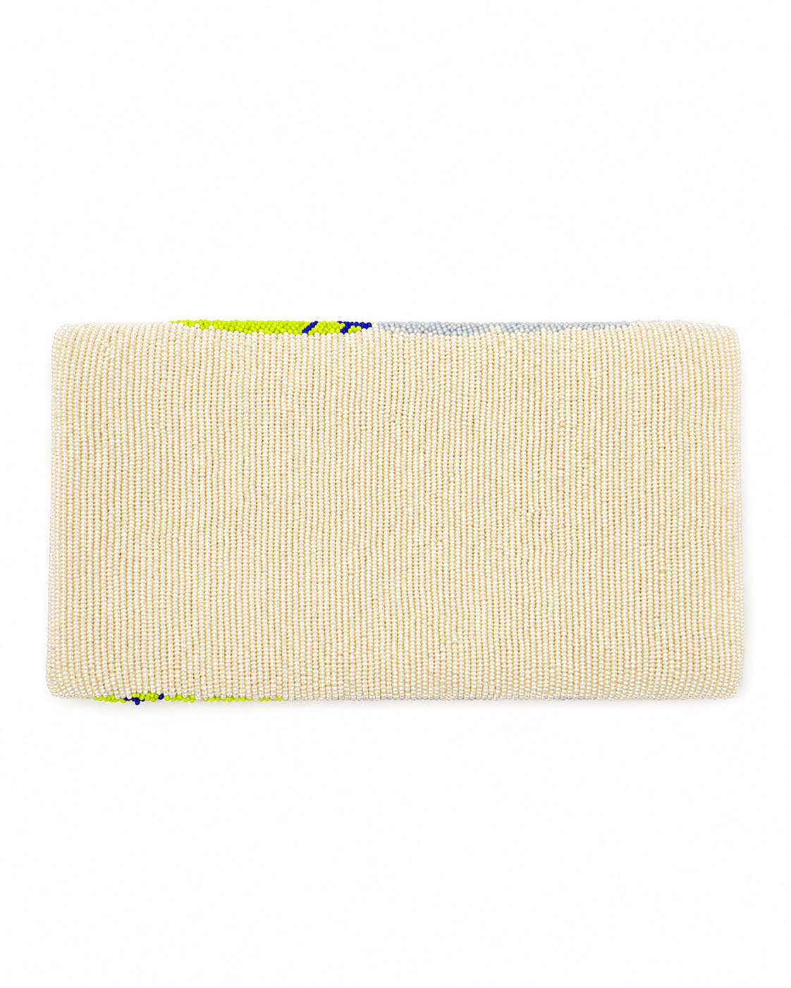 Tresboh Beige woven rectangular mat with colorful border on a white background