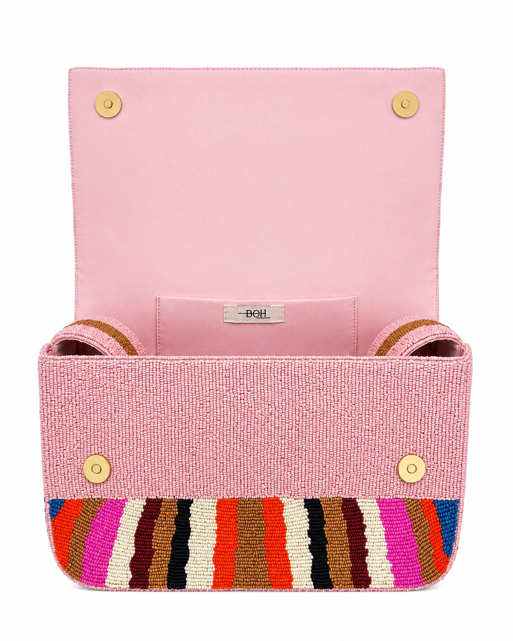 Colorful handbag with wavy boho pattern on a white background (beaded & handmade)
