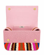 Colorful handbag with wavy boho pattern on a white background (beaded & handmade)