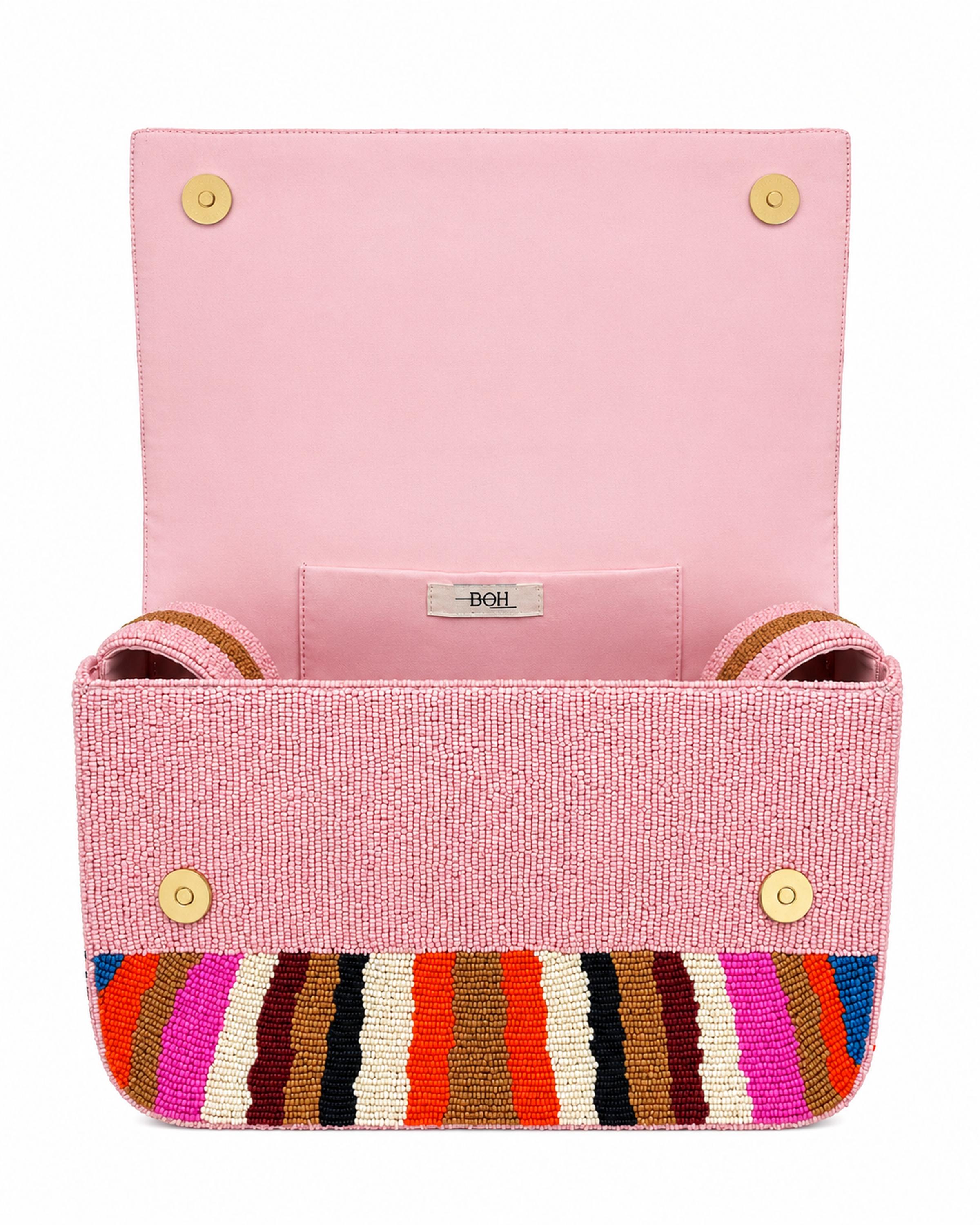 Colorful handbag with wavy boho pattern on a white background (beaded & handmade)