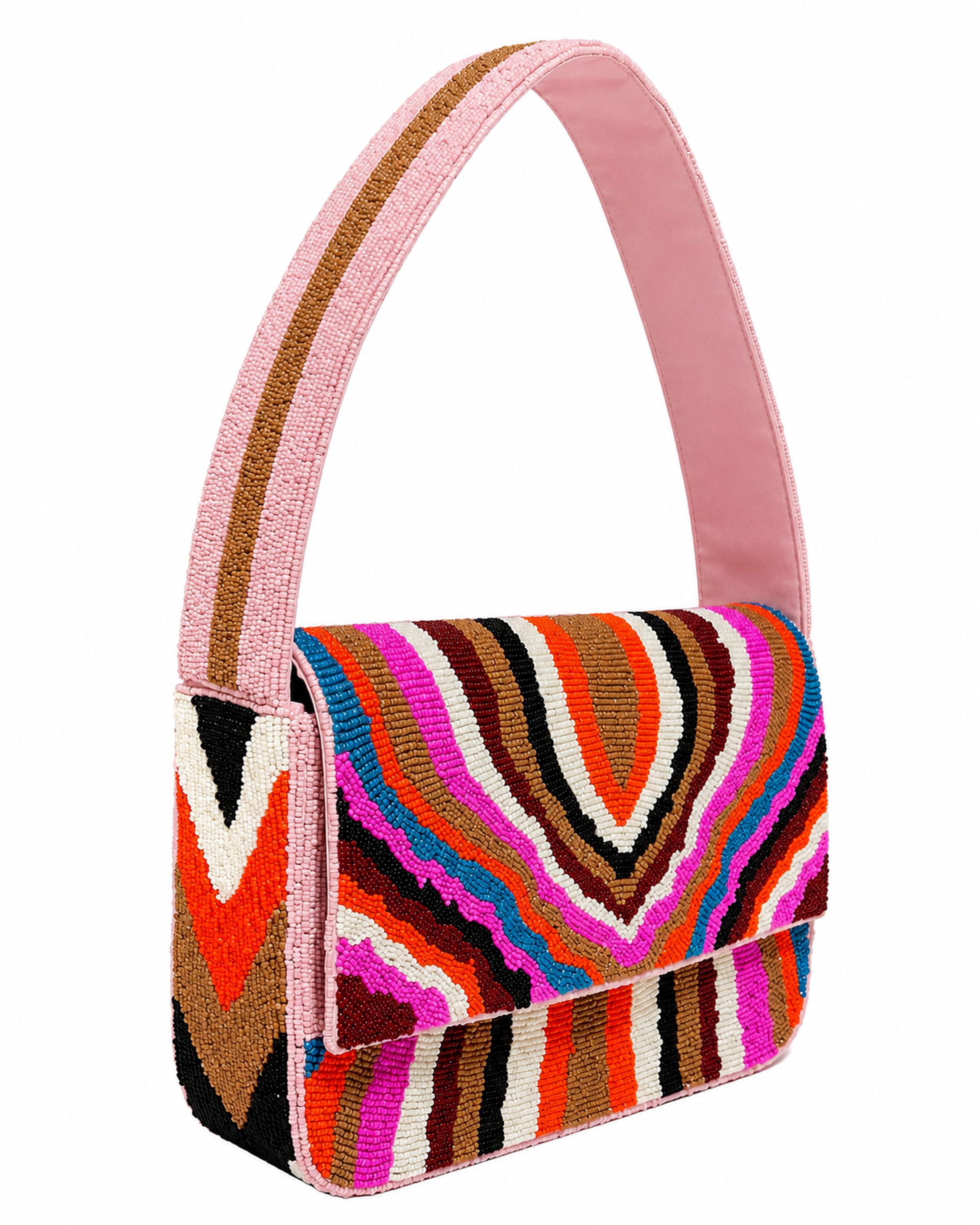 Colorful handbag with wavy boho pattern on a white background (beaded & handmade)