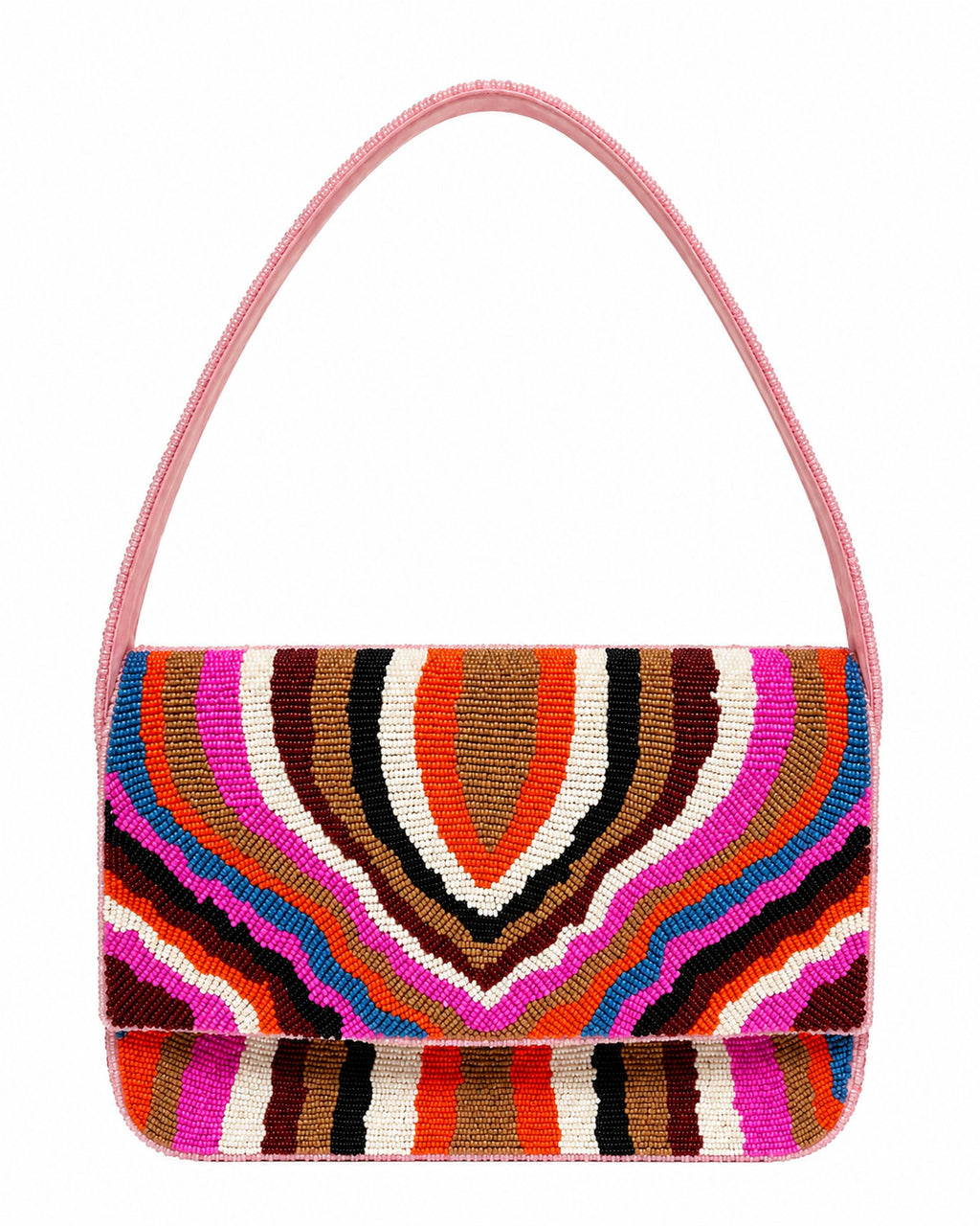 Colorful handbag with wavy boho pattern on a white background (beaded & handmade)