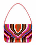 Colorful handbag with wavy boho pattern on a white background (beaded & handmade)