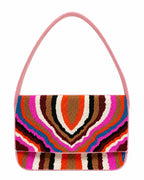 Colorful handbag with wavy boho pattern on a white background (beaded & handmade)