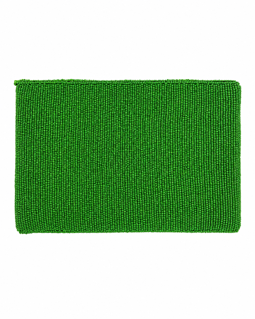 Green beaded clutch on a white background. The Emerald Shell Beaded Handmade bag