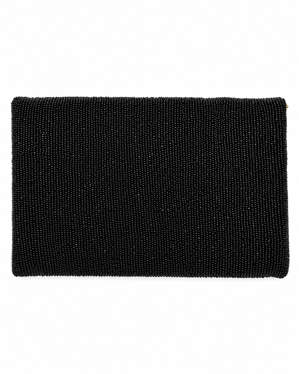 Black clutch with celestial designs including sun, moon, and stars on a white background (beaded & handmade)