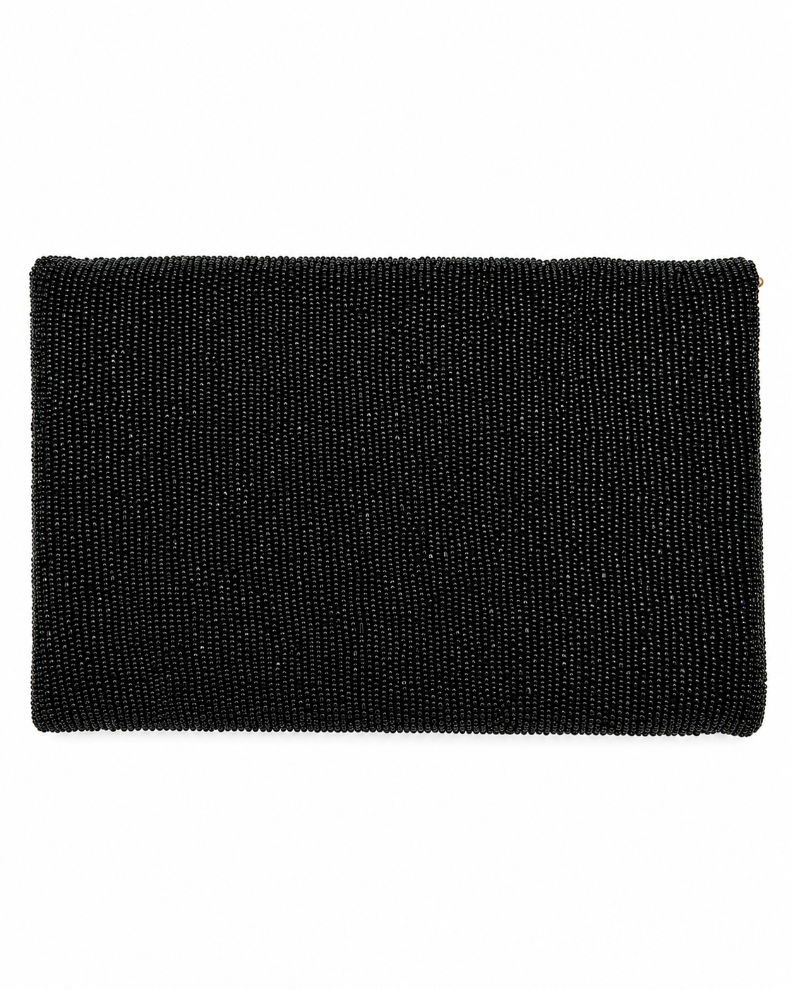 Black clutch with celestial designs including sun, moon, and stars on a white background (beaded & handmade)