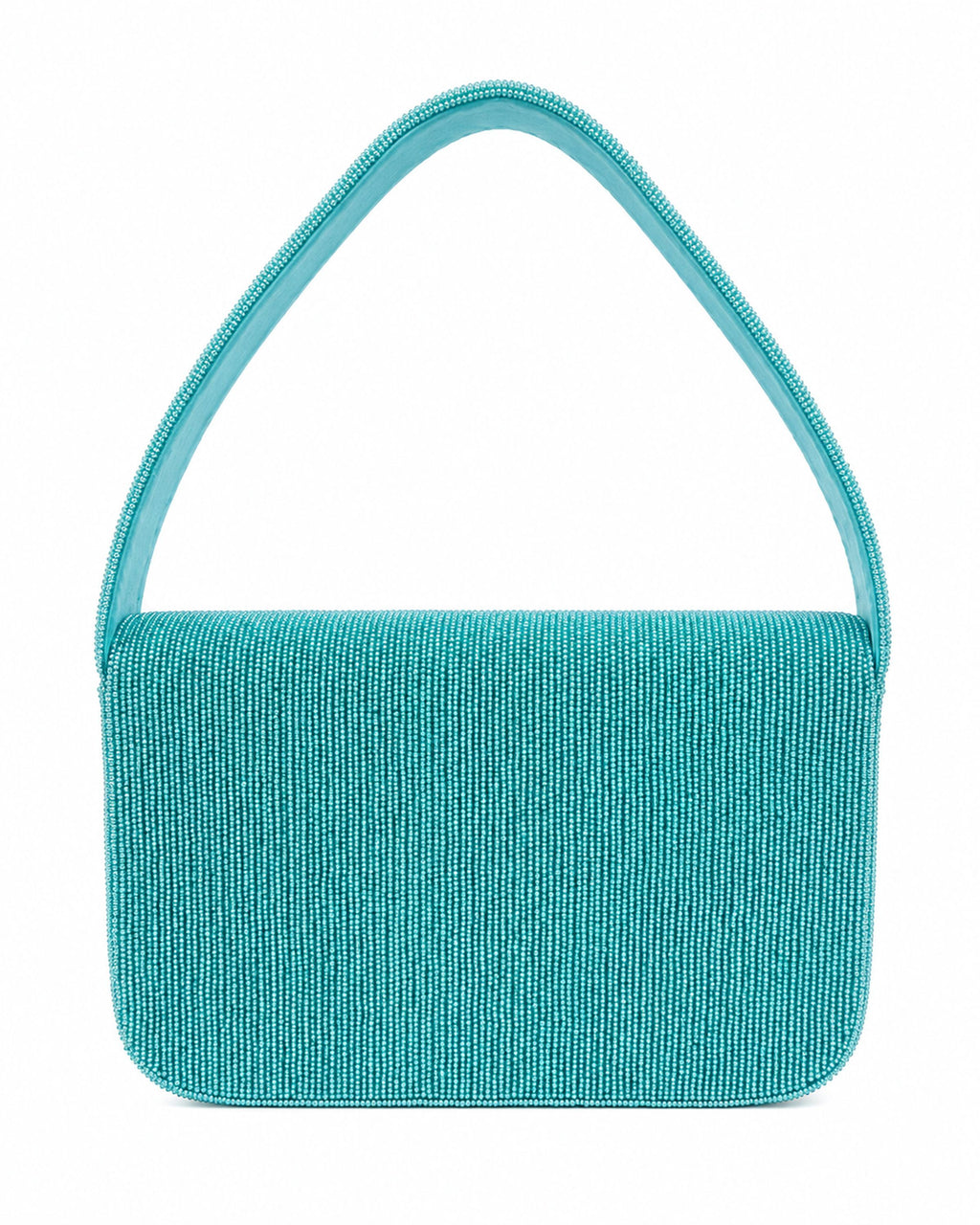 Turquoise handbag with ocean wave decorative pattern on a white background (beaded & handmade)