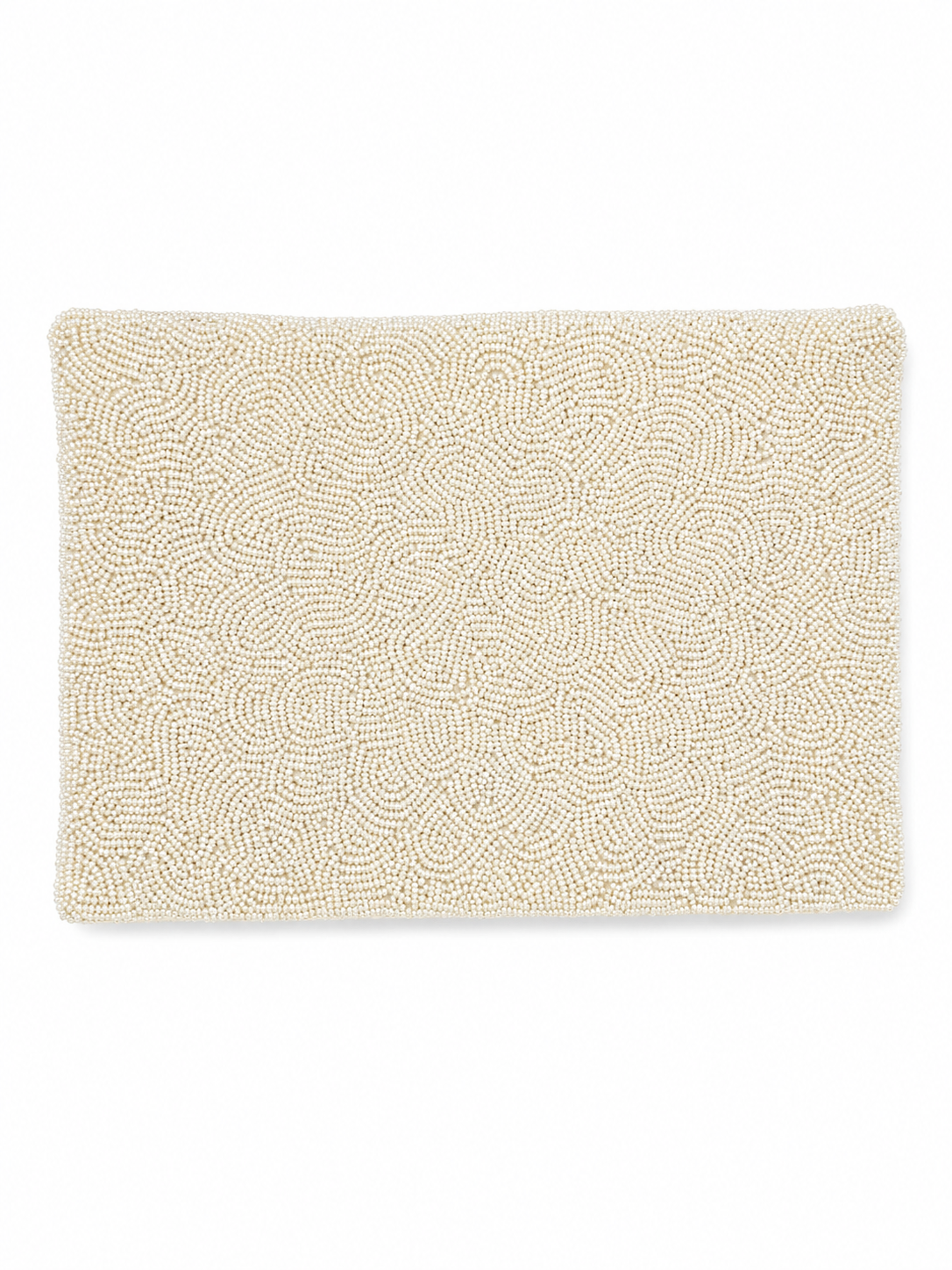 tresboh Beige textured clutch bag on a white background
