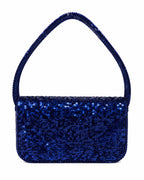 Navy blue handbag with colorful embroidered sea-themed designs on a white background (handmade beaded bag)