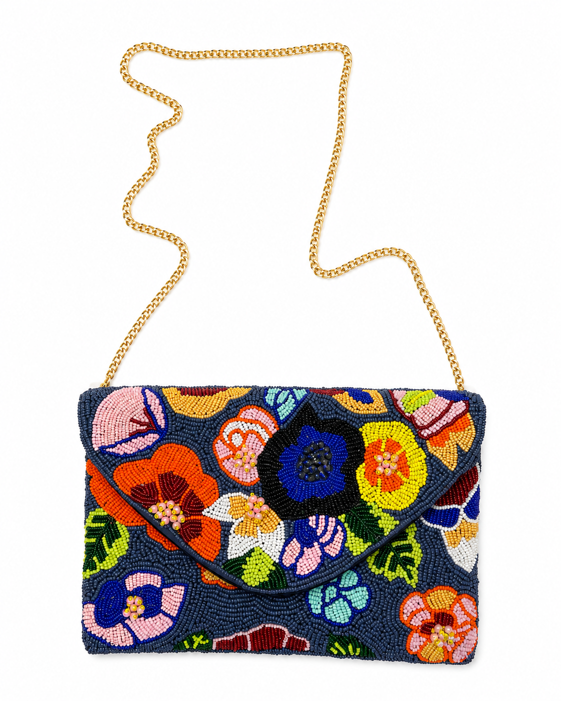 tresboh Colorful beaded handbag with floral patterns on a white background